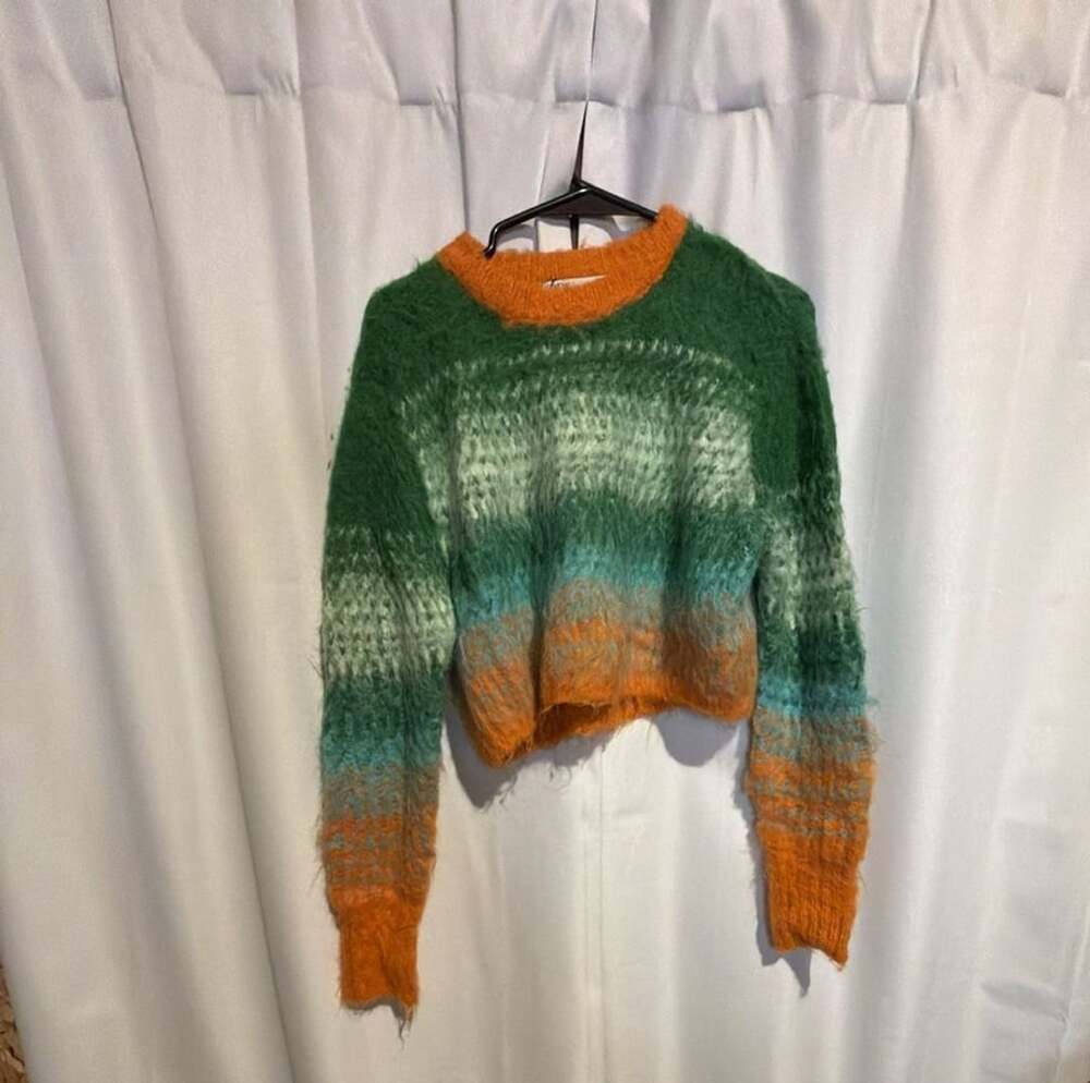 Zara Brushed Effect Knit Sweater Size S Green Orange Ombre